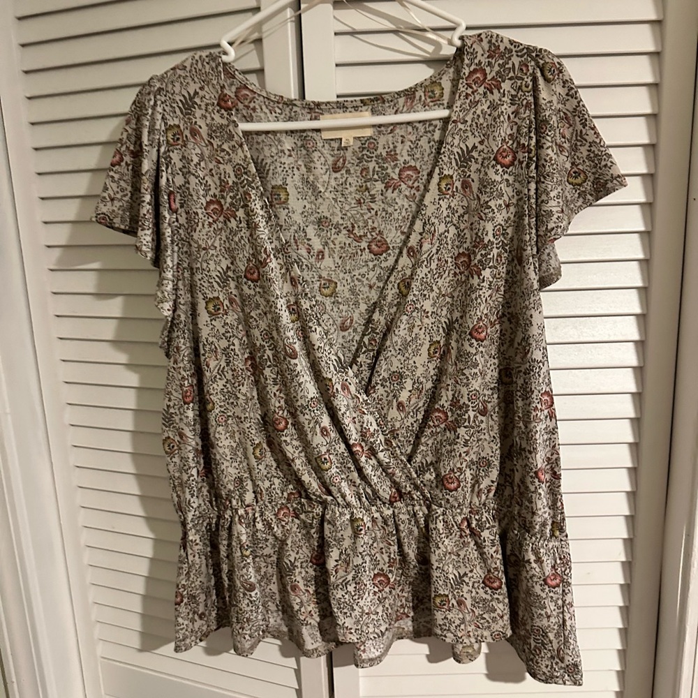 MELLODAY Floral Print Blouse - Cream and Red XL